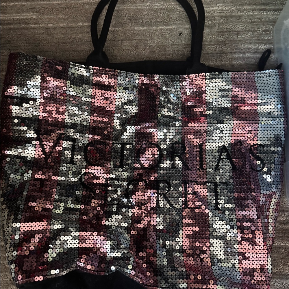 Victoria's Secret Black and Pink Sequin Tote